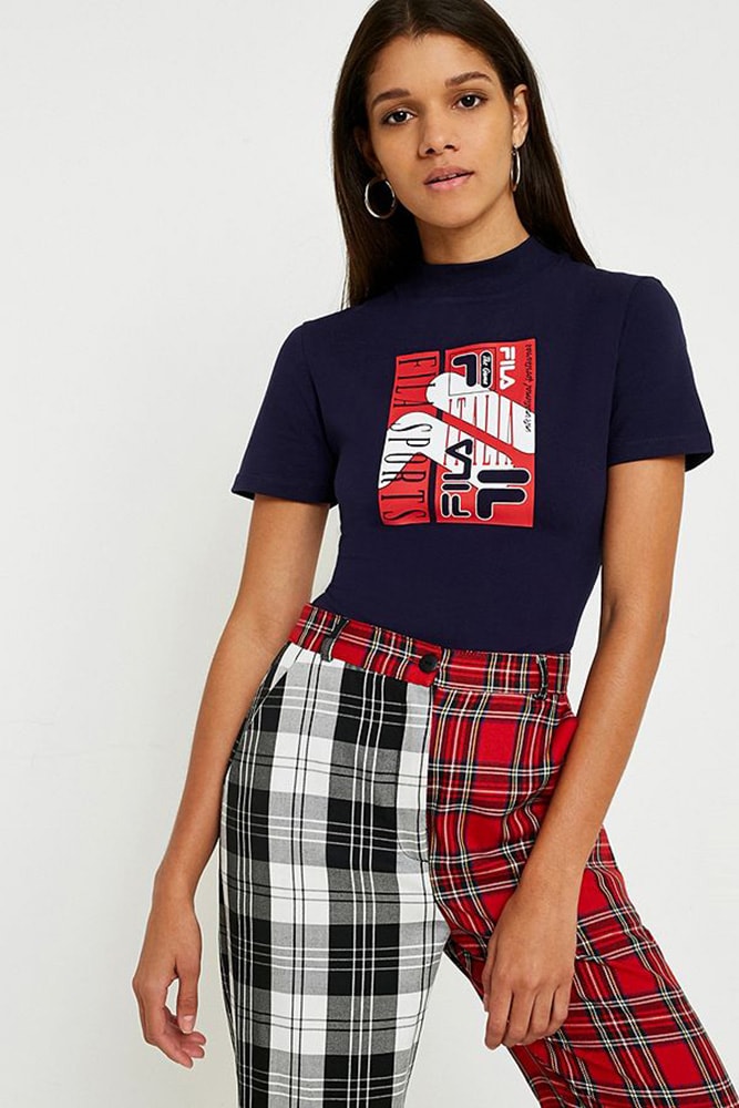 FILA womens bodysuit retro vintage sportswear logo navy urban outfitters