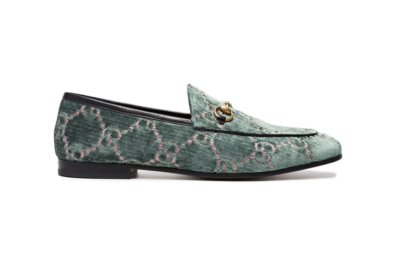 Gucci Jordaan Logo Embroidered Velvet Loafers Light Blue Leopard/Pink