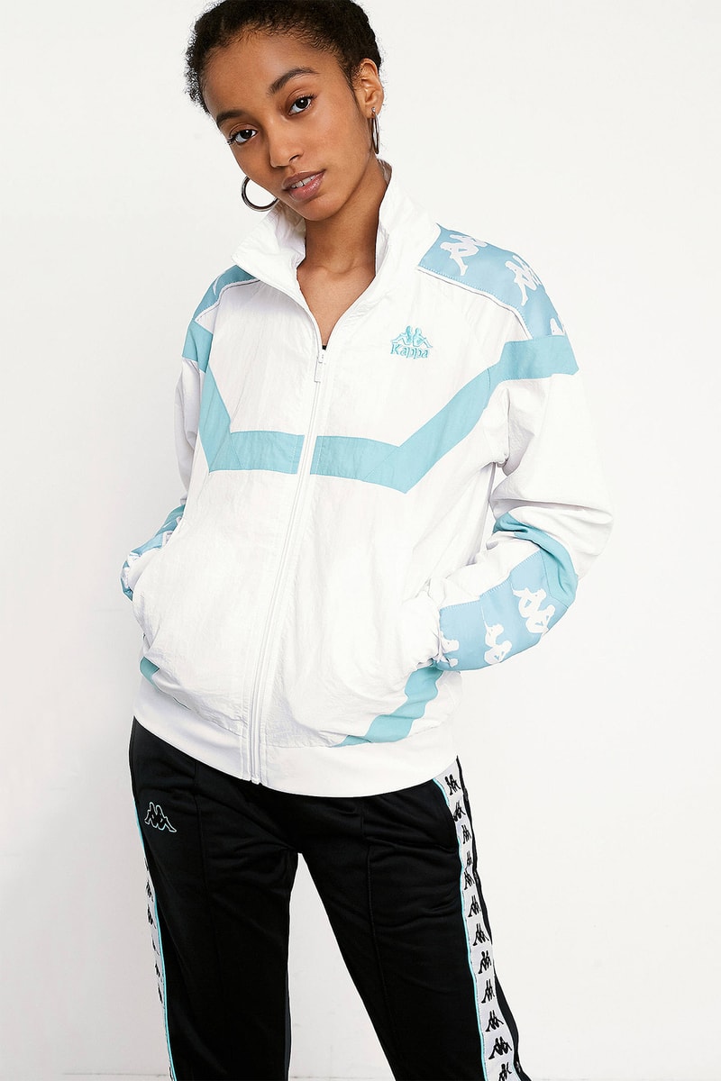 Kappa womens logo track jacket white sky aqua blue turquoise urban outfitters where to buy