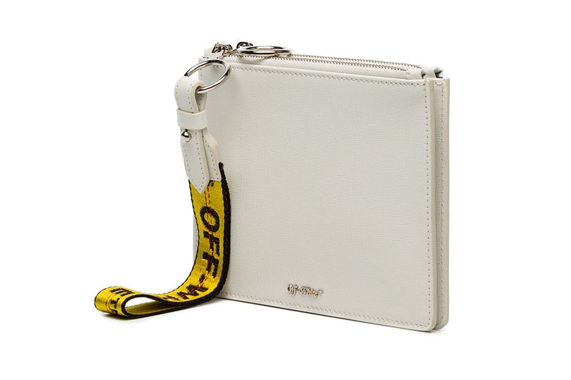 Off-White off white black white Double Flat leather Pouch industrial strap wrist wristlet where to buy