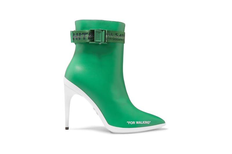 Off-White™'s "FOR WALKING" Ankle Boots Go Green