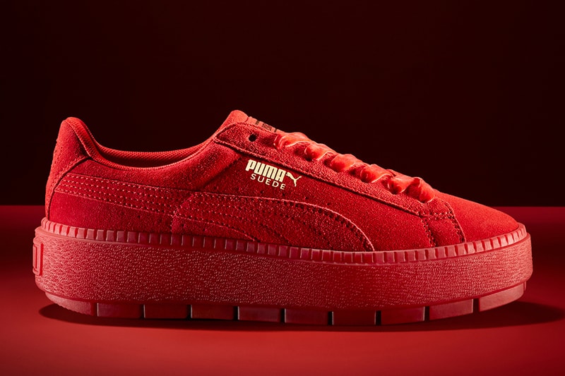 PUMA Valentine's Day Pack Suede Platform Slides Sneakers Leadcat Red Velvet