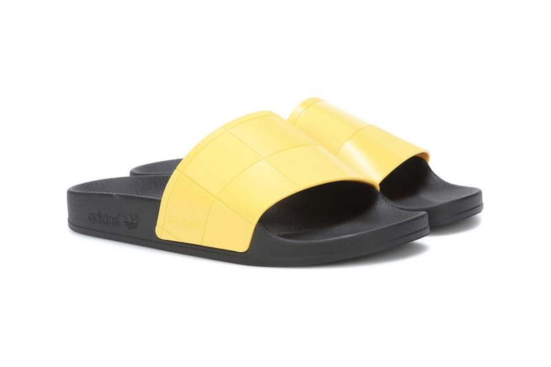 adidas originals raf simons adilette slides slip on sandals metallic grey yellow where to buy mytheresa.com