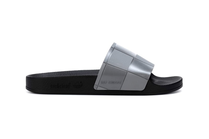 adidas originals raf simons adilette slides slip on sandals metallic grey yellow where to buy mytheresa.com