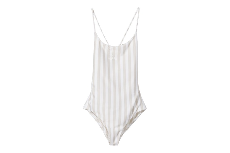 Stussy Women Carter Stripe One Piece Swimsuit Off White Cross Back