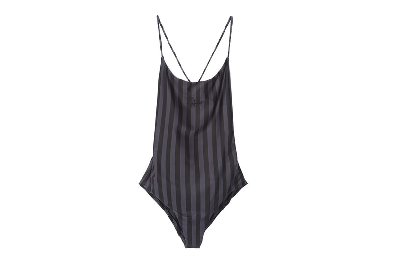 Stussy Women Carter Stripe One Piece Swimsuit Black Cross Back Straps