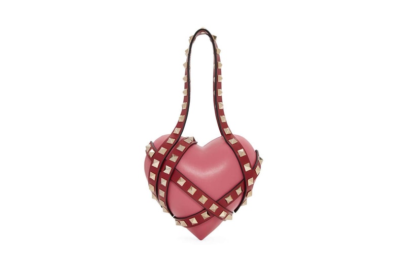 Valentino Garavani Heart Cage Rockstud Minaudiere Clutch Pink Red