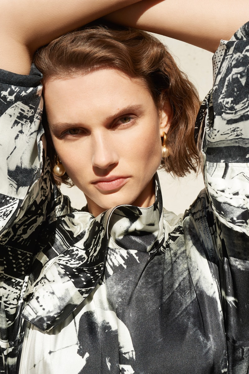 Celine E-Commerce Launch 24 Sevres Silk Patterned Shirt Earrings Off-White Black Gold