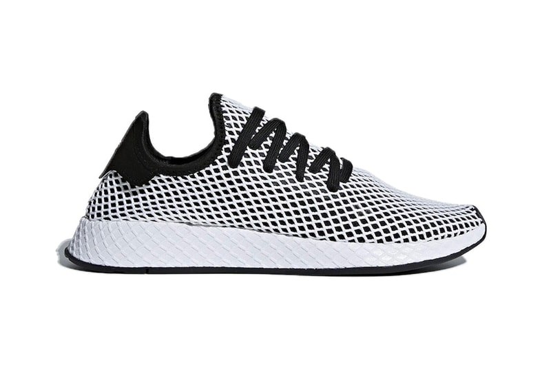 adidas Originals unisex Deerupt sneaker trainers black white solar red bluebird easy green mesh overlay where to buy