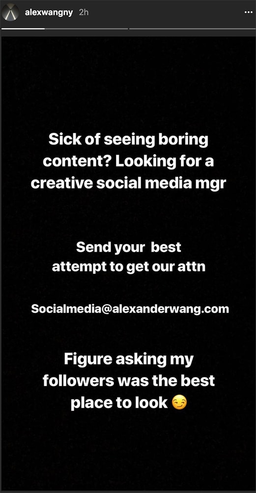 Alexander Wang Creative Social Media Manager Instagram Recruitment Jobs Fashion Designer Marketing How to Apply Media Runway Show Finale Career