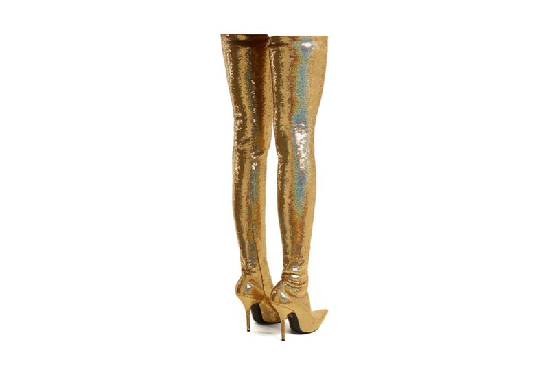 Balenciaga Gold Sequin Over-Knee Knife Boots Glitter Fashion Statement