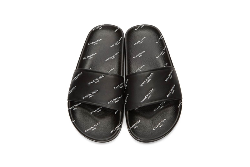 Balenciaga All Over Logo Piscine Slides Black