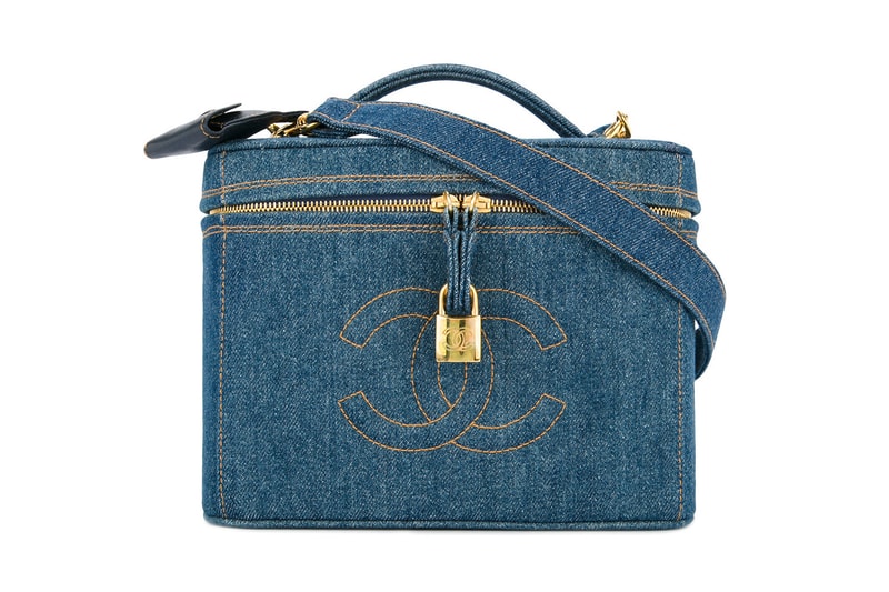 Chanel Vintage Logo Denim Cosmetics Bag Makeup Handbag Designer Coco Box Padlock Retro Where to Buy Unique 90s Farfetch