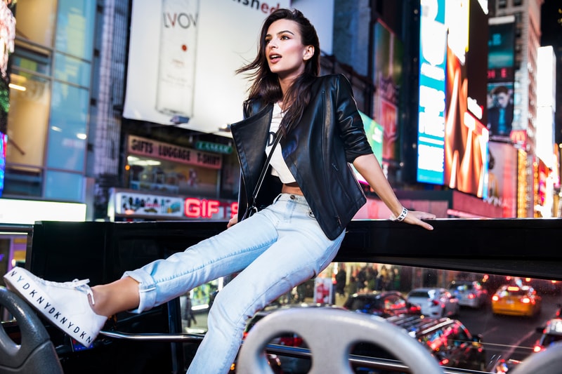 Emily Ratajkowski DKNY Spring Summer 2018 Campaign Moto Jacket Banson Sneaker Black