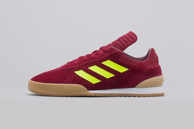 gosha rubchinskiy adidas copa trainers red neon yellow gum white side view profile