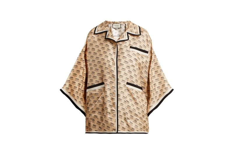 Gucci Invite Stamp Silk Shirt Beige