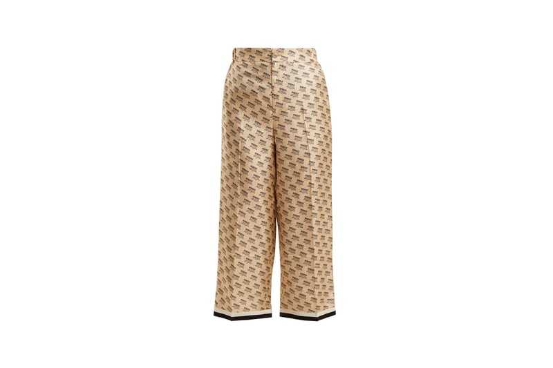 Gucci Invite Stamp Silk Trousers Beige