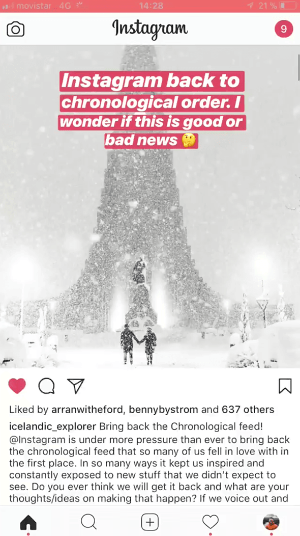 Instagram Chronological Feed Scroll Feature Algorithm Social Media Trial