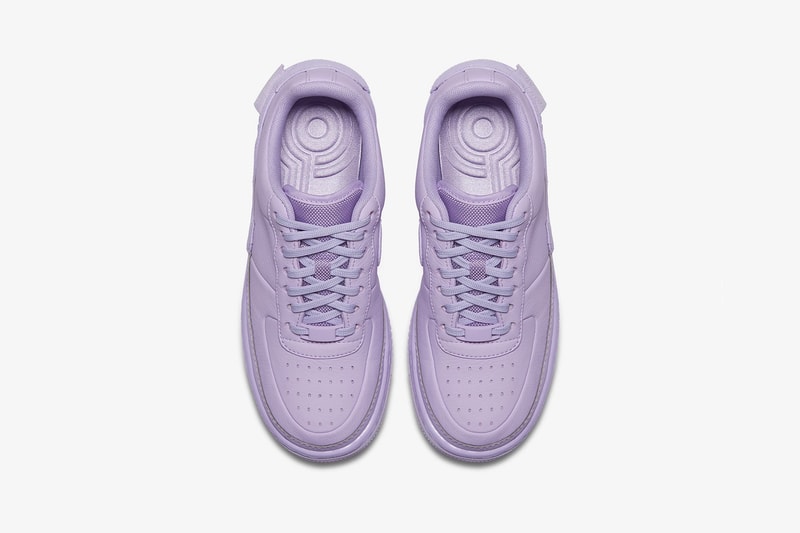 nike air force 1 low jester xx violet mist leather platform top view purple insole laces