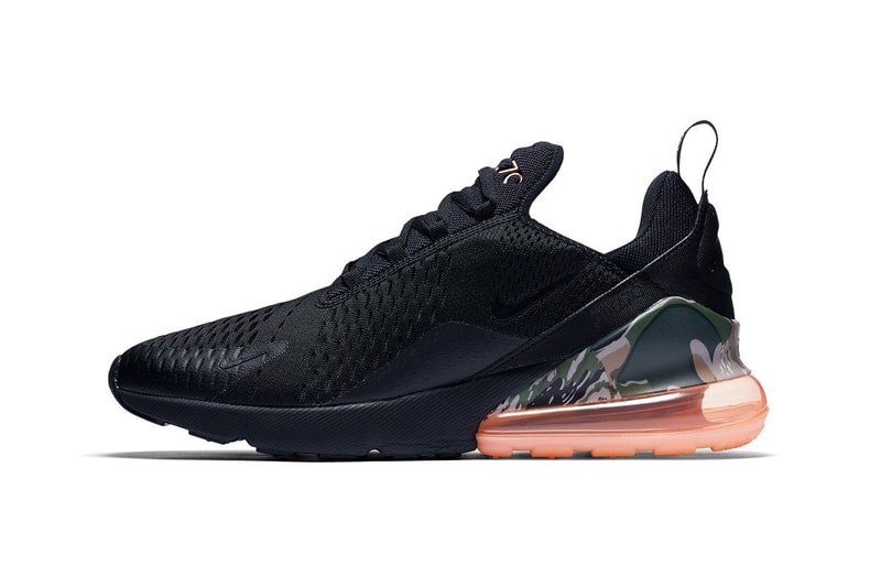 Nike Air Max 270 mens womens unisex camo camouflage print pattern heel orange coral bubble heel black sneaker where to buy