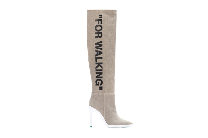 Off-White™ "FOR WALKING" Knee High Canvas Boots Virgil Abloh Heels Stilletto Pump Beige