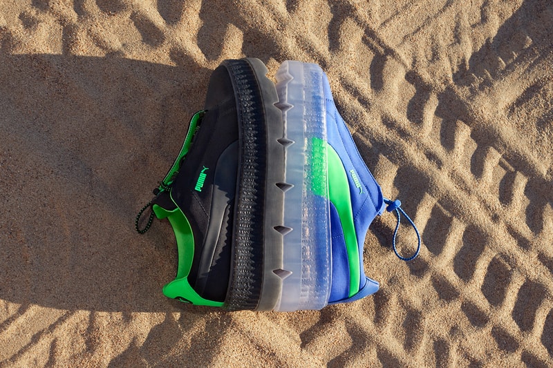 Fenty puma rihanna spring summer 2018 ss19 campaign slick woods scuba surf motosports cleated creeper neon fanny pack bum bag rucksack sneakerboots