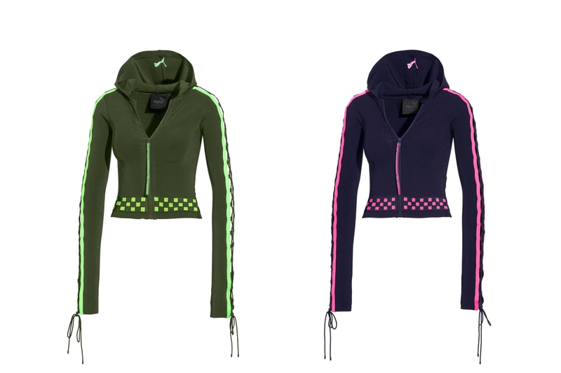 Rihanna Fenty PUMA Spring Summer 2018 Laced Sleeve Sweater Zip Hoodie Black Pink Green