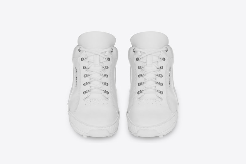 saint laurent jump sneaker premium white leather chunky shoe front view silver