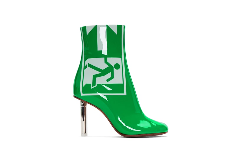 Vetements Green Patent 'Exit' Lighter Boots Spring Arrival Silver Heels Print