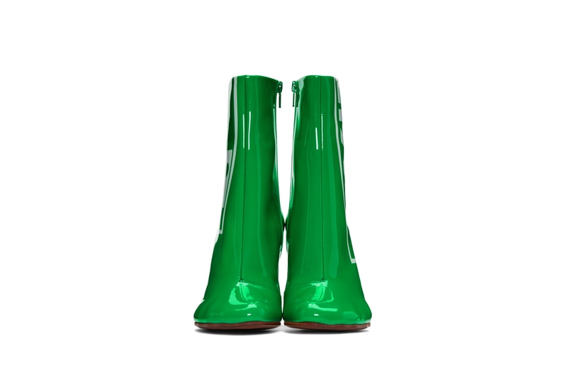 Vetements Green Patent 'Exit' Lighter Boots Spring Arrival Silver Heels Print