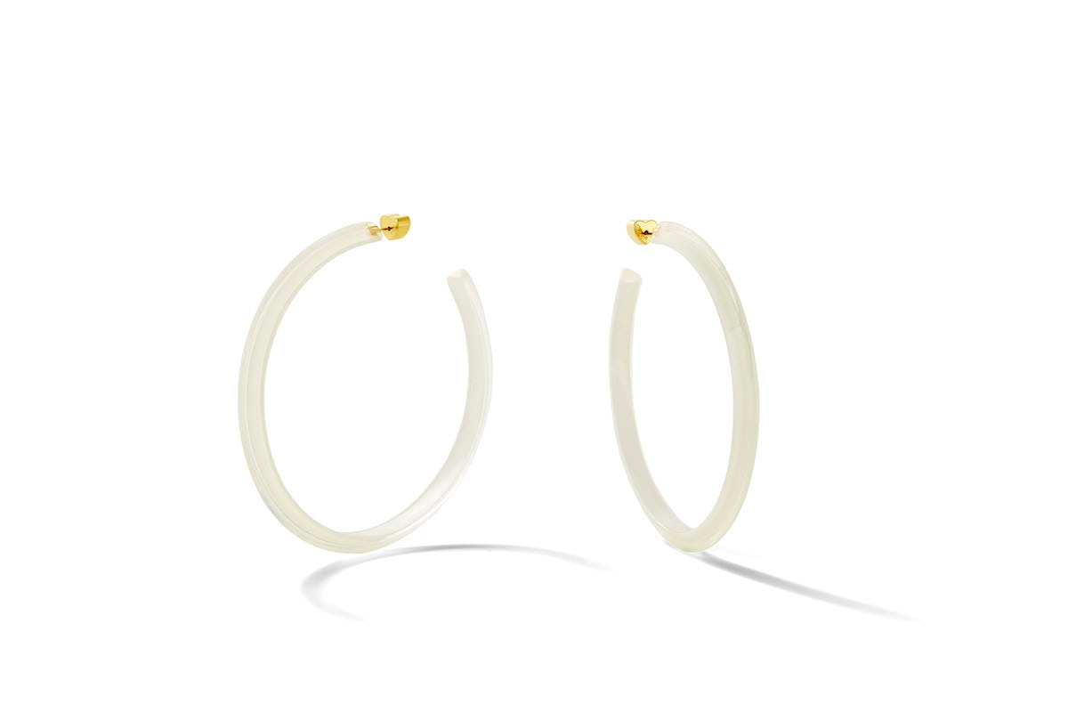 Emily Ratajkovski Alison Lou Jewelry Campaign Lucite Hoop Earrings Size 90s Lookbook Jewelry