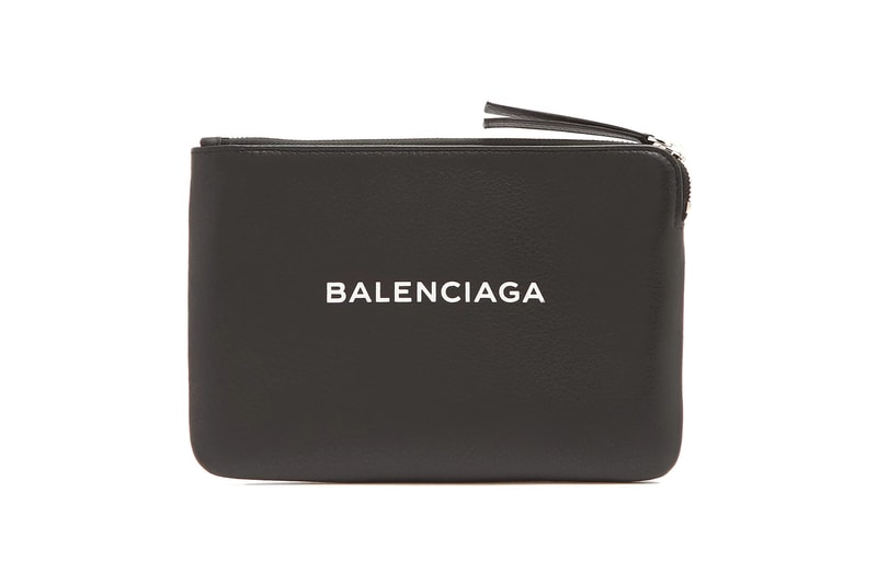 balenciaga shopping pouch black white calf leather grained