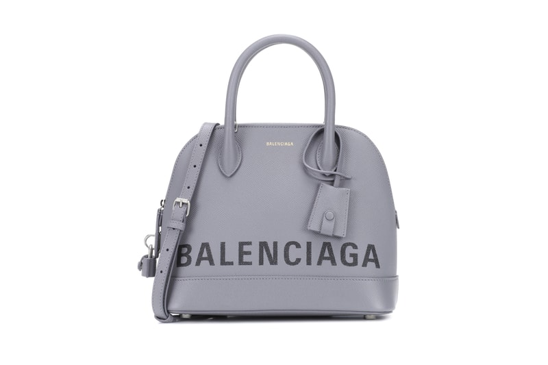 Balenciaga Ville S Leather Logo Tote Bag Grey Black Print Designer