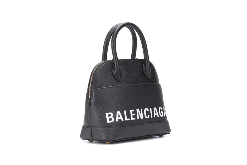 Balenciaga Ville S Leather Logo Tote Bag Grey Black Print Designer