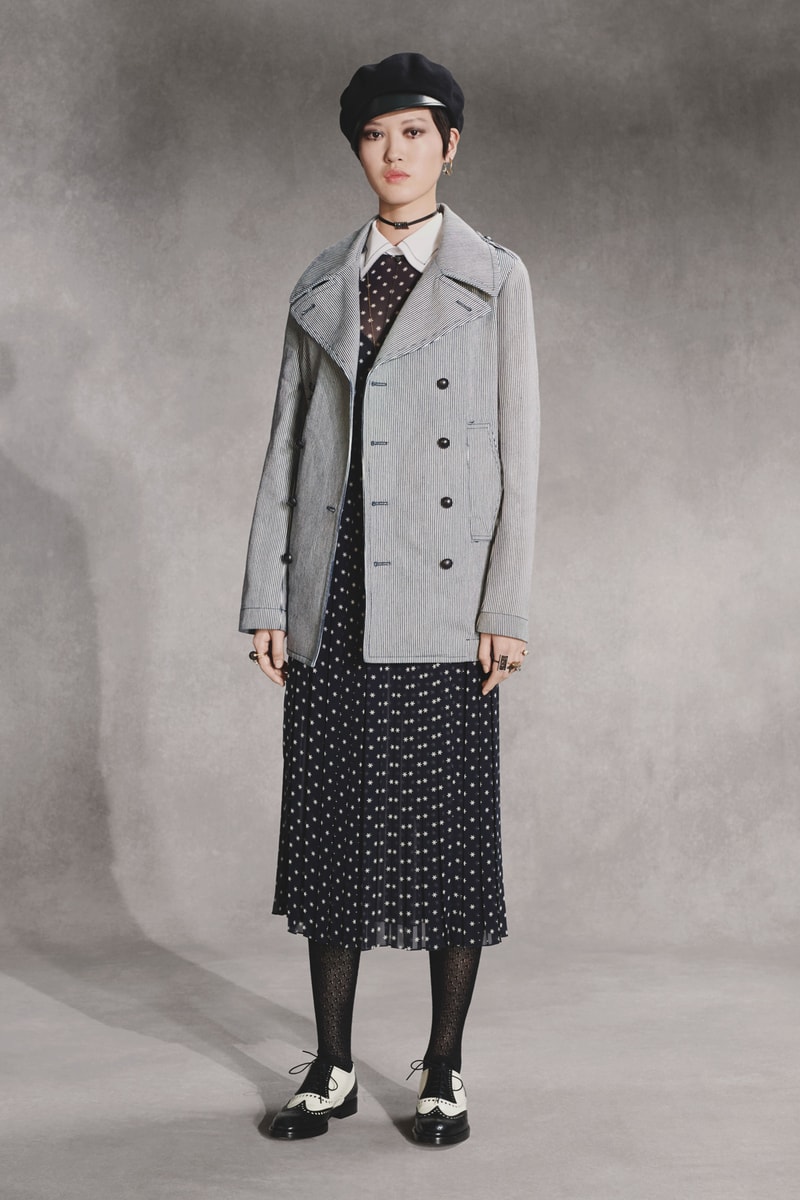 Dior Fall 2018 Collection Lookbook Sheer Collared Dress Jacket Blue Black