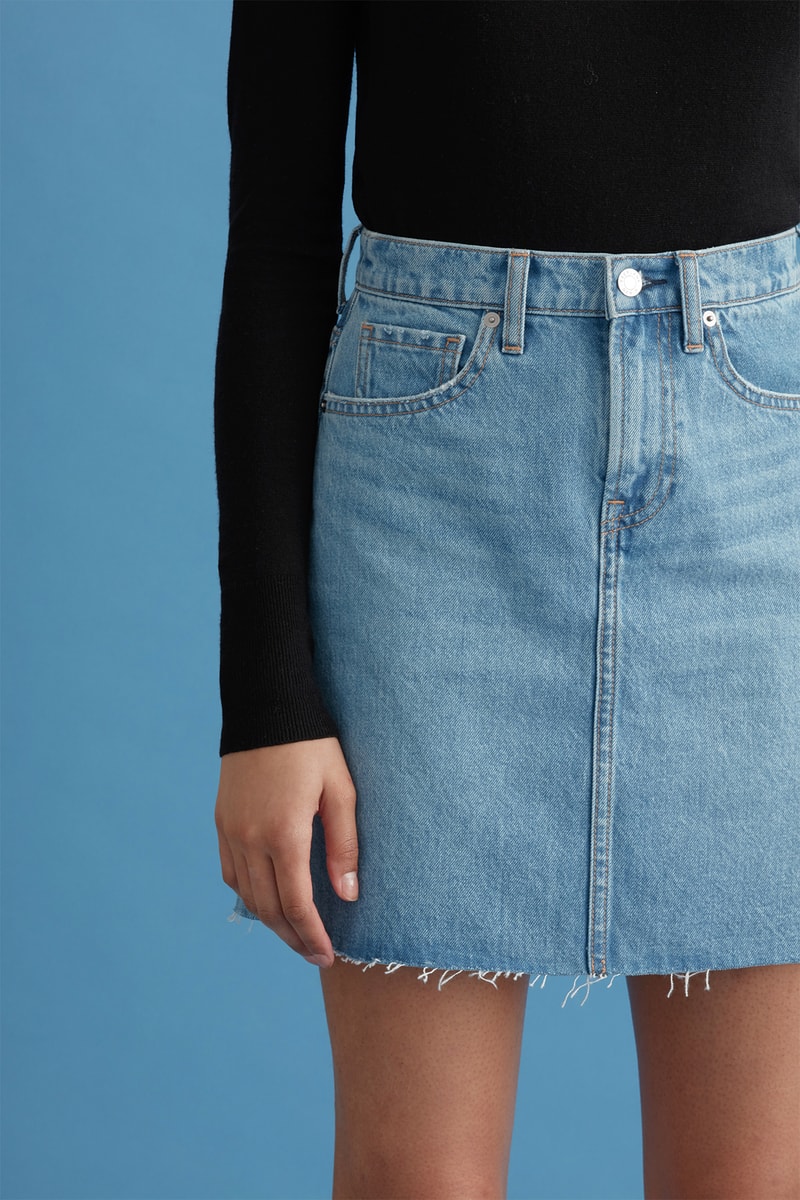 everlane denim shorts skirt medium wash frayed hem