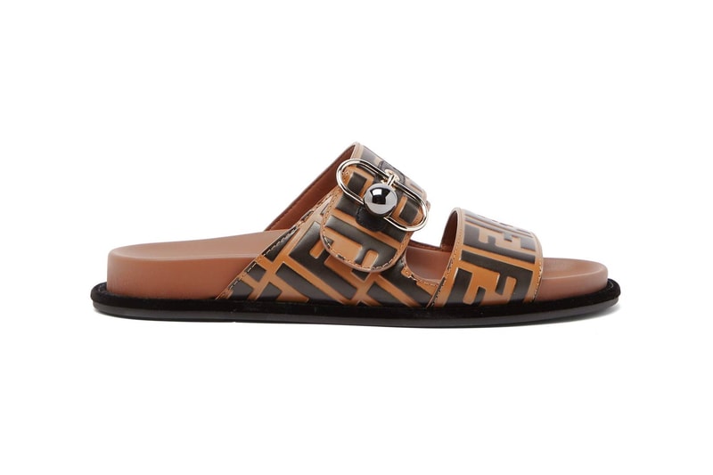 Fendi Logo Leather Slide Brown