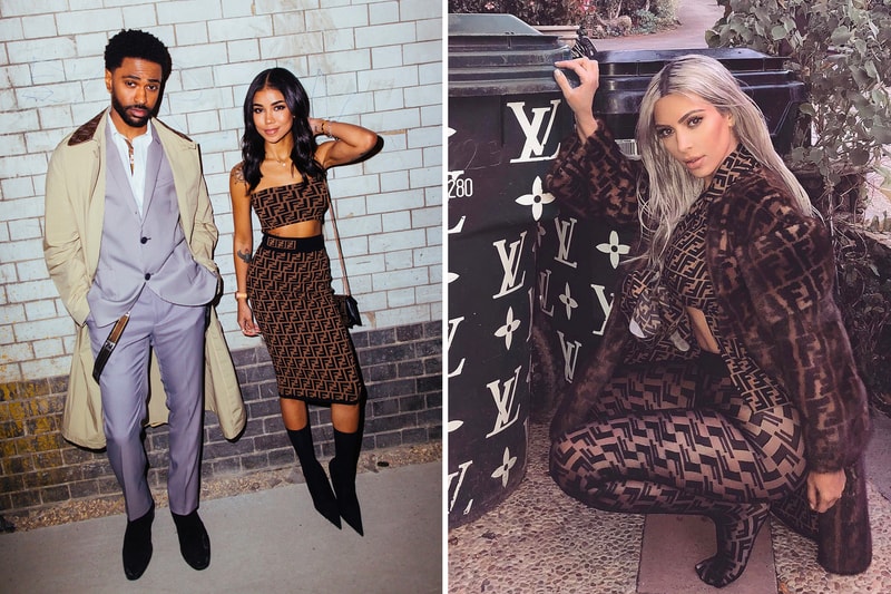 jhene aiko kim kardashian fendi ff logo big sean vintage tights jacket skirt