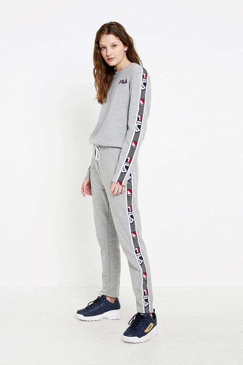 FILA Grey Retro Logo Women's Athletic Jumpsuit Where to buy urban outfitters cozy one-piece onesie '90s