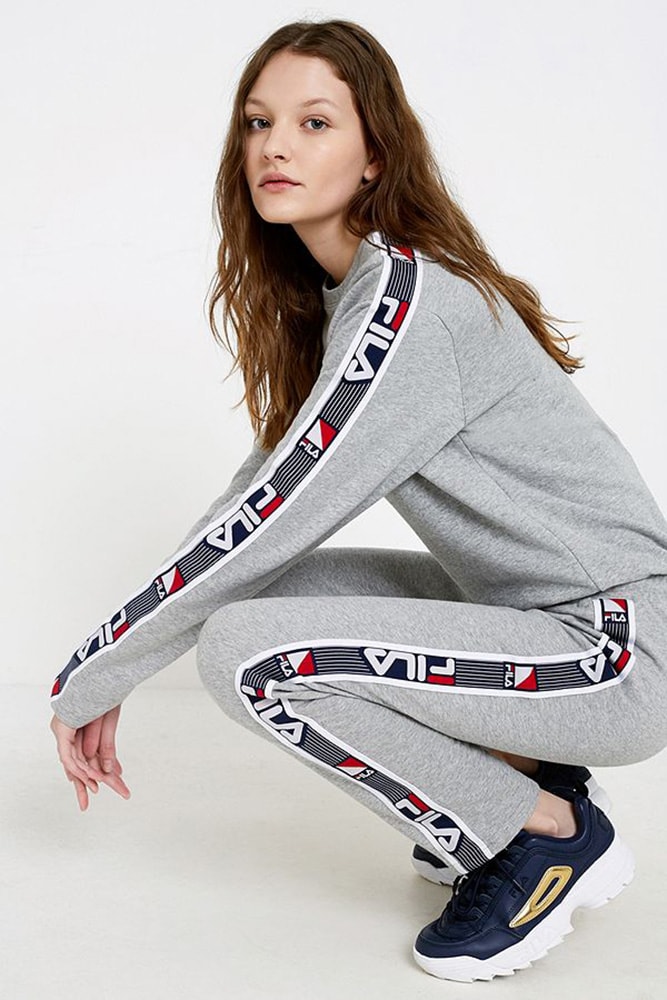 FILA Grey Retro Logo Women's Athletic Jumpsuit Where to buy urban outfitters cozy one-piece onesie '90s