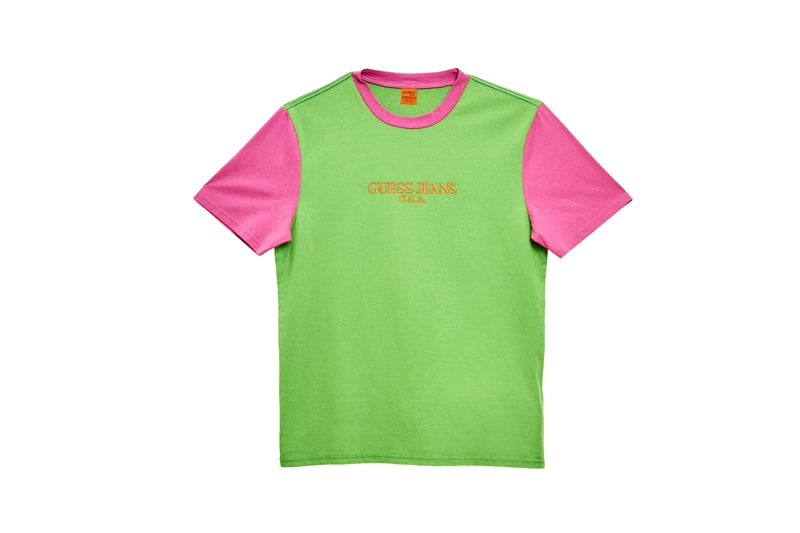 GUESS Jeans U.S.A. Farmers Market Capsule Collection Colorblocked T-Shirt Green Pink