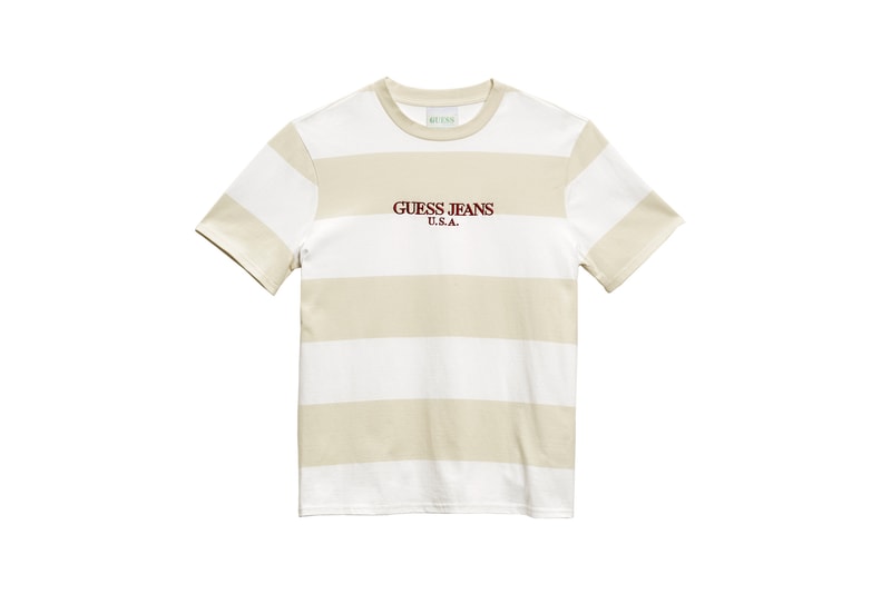 GUESS Jeans U.S.A. Farmers Market Capsule Collection Striped T-Shirt White Tan