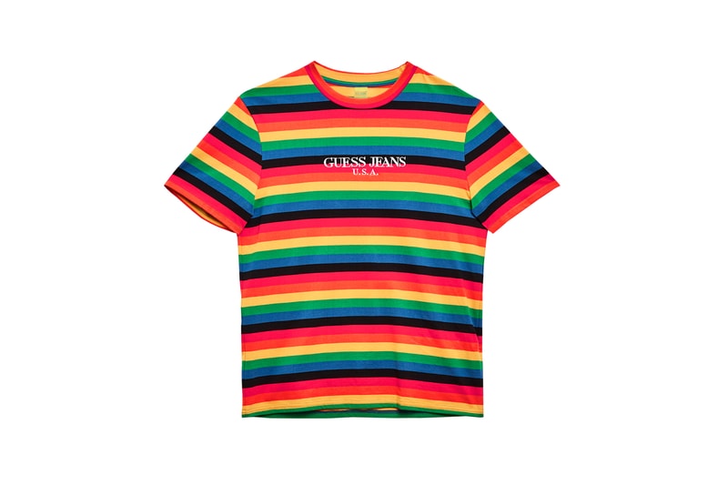 GUESS Jeans U.S.A. Farmers Market Capsule Collection Striped T-Shirt Red Green Blue