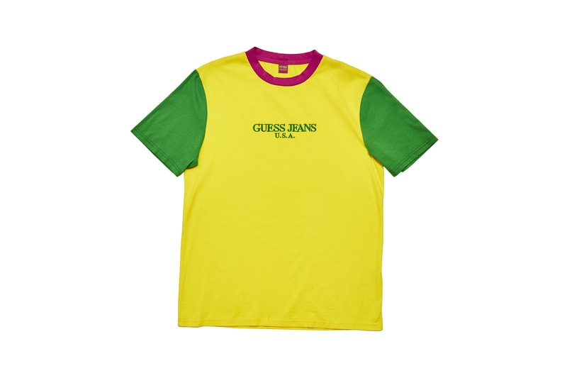 GUESS Jeans U.S.A. Farmers Market Capsule Collection Colorblocked T-Shirt Yellow Green