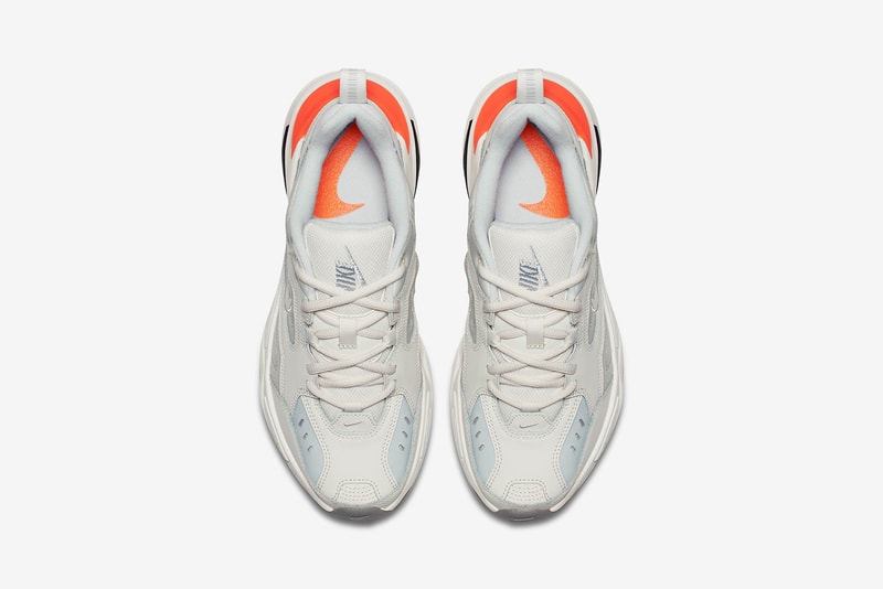 nike m2k tekno phantom dad shoe top off white view orange