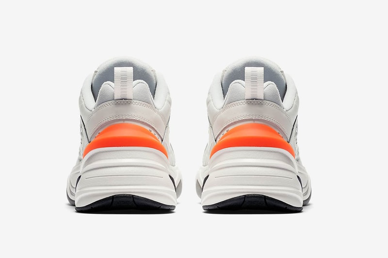 nike m2k tekno phantom dad shoe rear back view orange heel