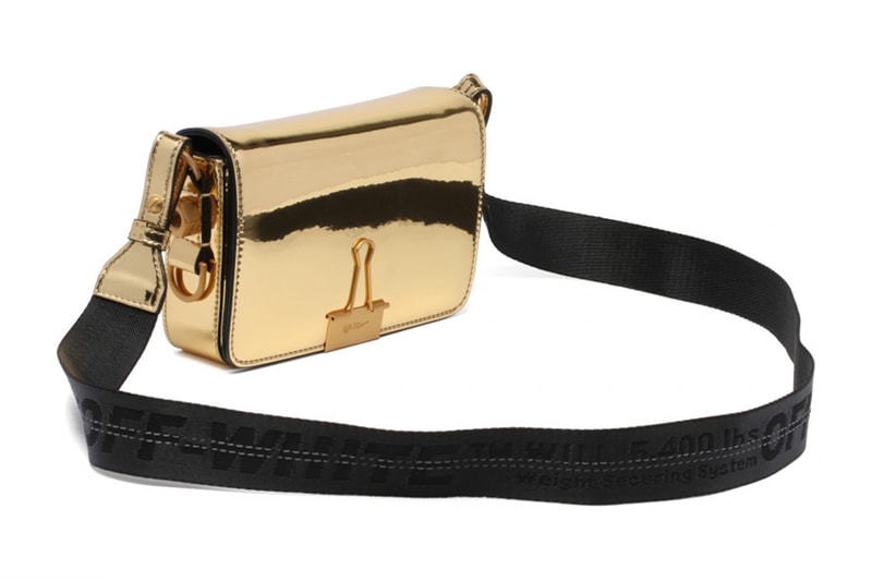 Off-White™ Metallic Gold Mini Binder Clip Bag Mirror Reflective Golden Virgil Abloh Handbag Shoulder Bag where to buy antonia.it