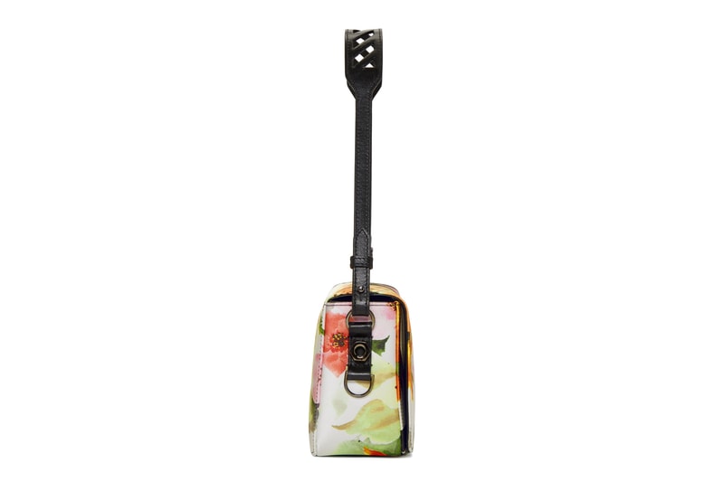 off white virgil abloh floral binder clip bag satin leather gunmetal side view