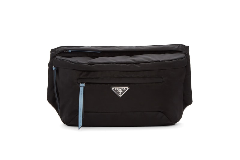 Prada Black/Blue Studded Strap Belt Bag Nylon Bum Bag Fanny Pack