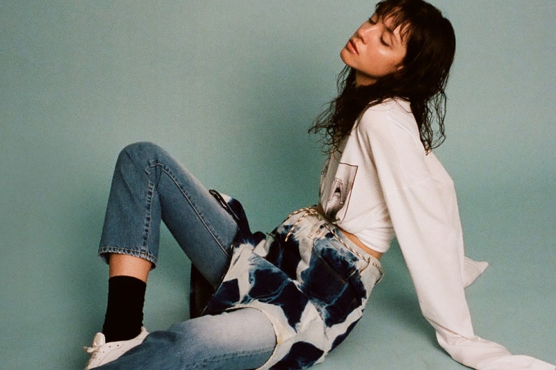 Aries Temple Tit Longsleeve T-Shirt Bleach Denim Skirt HBXWM HBX Editorial White Blue